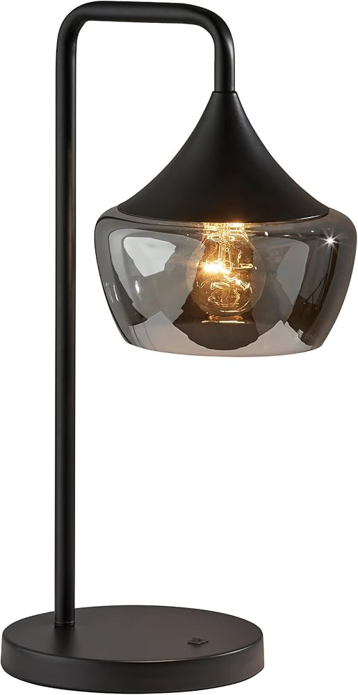 Adesso Black Table Lamp with Smoked Glass Dome Shade – Ambient Accent Lighting for Bedroom, Liv... | Amazon (US)