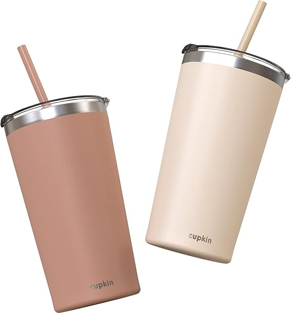 CUPKIN Stainless Steel Double Wall Tumbler with Lids - Durable 20oz Cups with Silicone Straws - F... | Amazon (US)