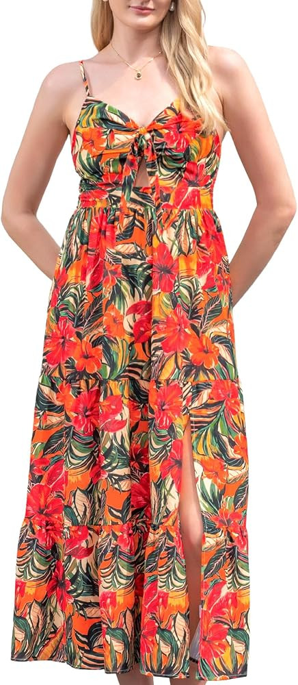 Women's Maxi Dress Floral Print Twisted V Neck Sleeveless Long Dress Summer Casual Dresses | Amazon (US)
