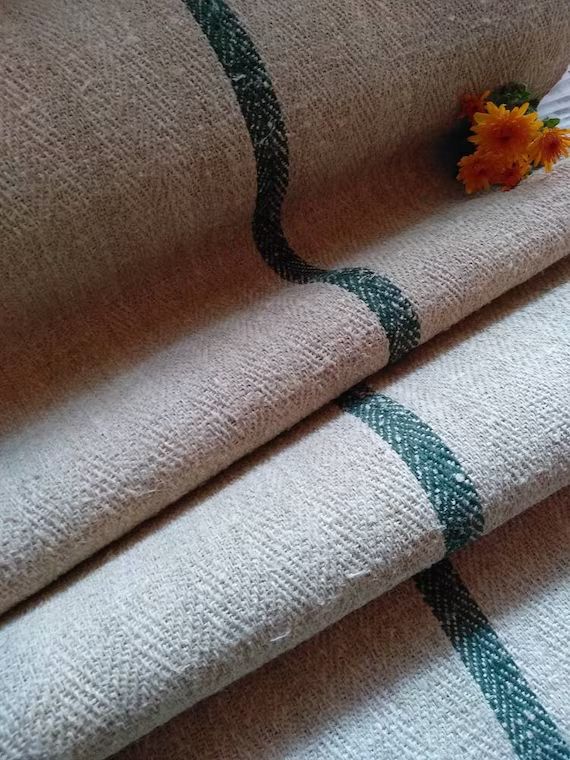 Antique Grain Sack Fabric Green Striped Hemp Stair Runner | Etsy | Etsy (US)