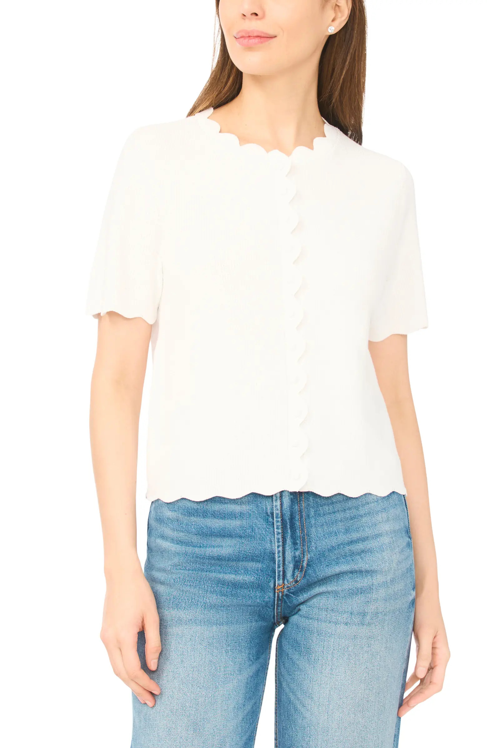 Scallop Edge Short Sleeve Cardigan | Nordstrom