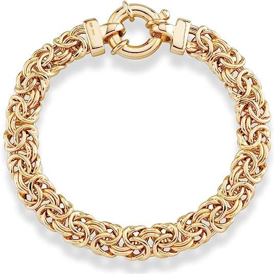 Miabella 18K Gold Over Sterling Silver Italian 9mm Classic Byzantine Link Chain Bracelet for Wome... | Amazon (US)