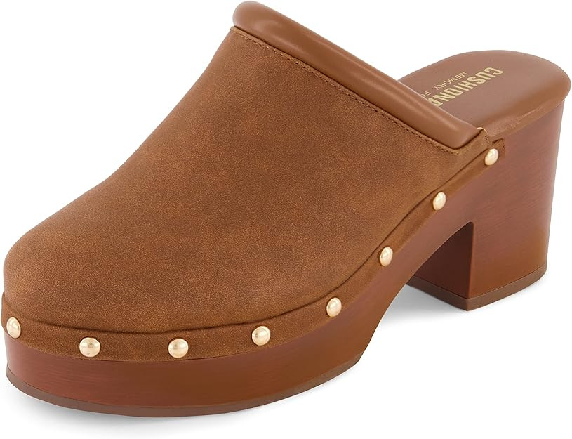 CUSHIONAIRE Guest Platform Clogs for Women, Heeled Faux Wood Mules with Studded Detailing and Mem... | Amazon (US)
