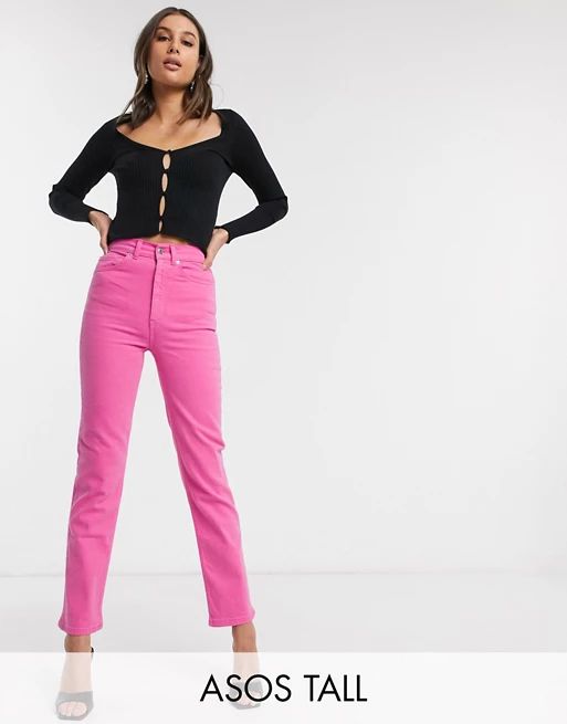 ASOS DESIGN Tall - Rechte 'stretch' jeans met hoge taille in bubblegum pink | ASOS (Global)