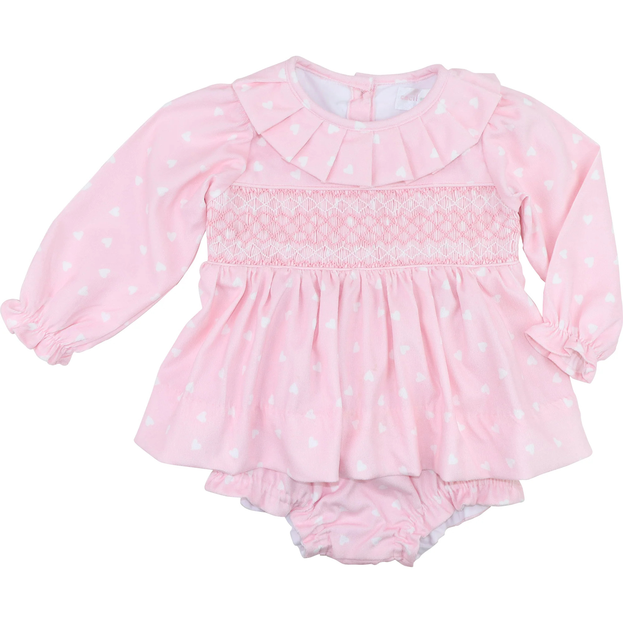 Pink Corduroy Smocked Heart Diaper Set | Cecil and Lou