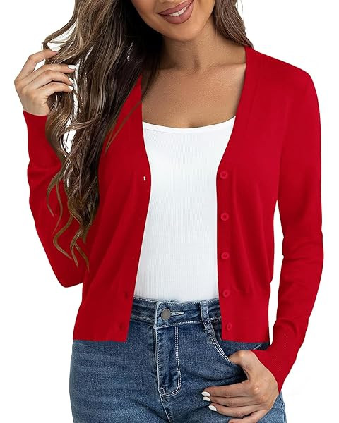 Urban CoCo Women's Long Sleeve Button Up Cropped Cardigan Sweaters for Women Crew Neck Short Bole... | Amazon (US)