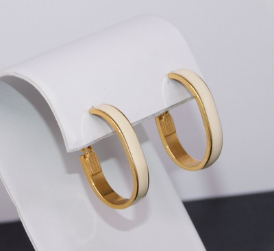 Vintage MONET Cream Enamel & Gold Tone Hoop Pierced Earrings | eBay | eBay US