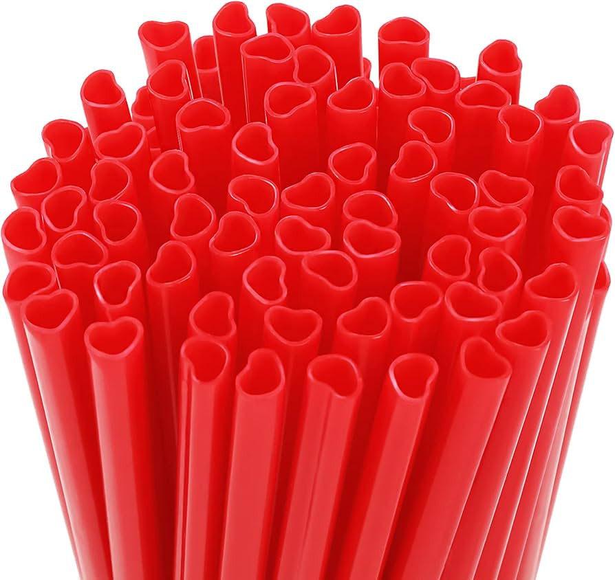 Whaline 100Pcs Valentine's Day Plastic Straws Heart Shape Red Drinking Straws Sweet Disposable Co... | Amazon (US)