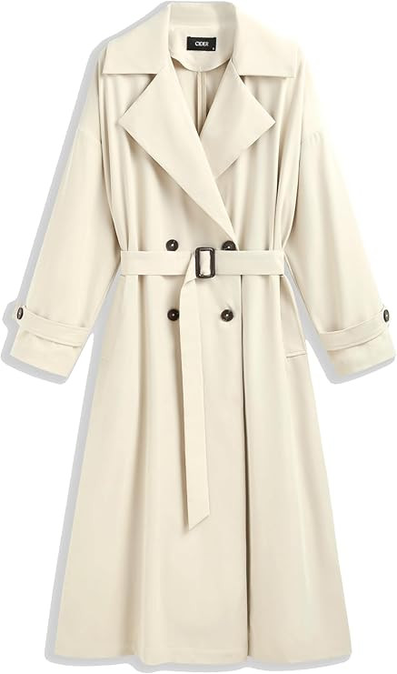 CIDER Oversized Solid Collar Long Trench Coat With Belt | Amazon (US)