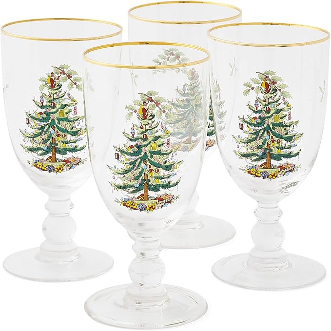 Spode Christmas Tree Glassware - Set of 4 -Made of Glass – Gold Rim- Classic Drinkware - Gift f... | Amazon (US)
