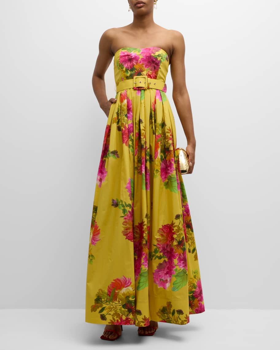 Greenfield Strapless Belted Floral Poplin Gown | Neiman Marcus