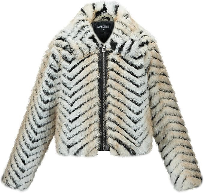 GRAN ORIENTE Women Faux Fur Leopard Print Cropped Jacket,Fleece Fluffy Leather Lined Zip Up Coat | Amazon (US)
