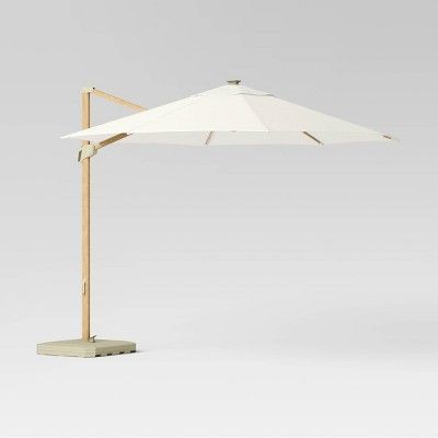 11' Round Offset Solar Outdoor Patio Market Umbrella with Light Wood Pole - Threshold™ | Target