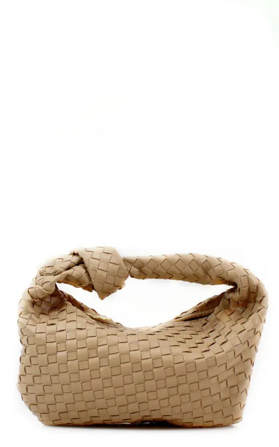 Stone Beige Woven Pouch Grab Bag | Hello Handbag | SilkFred | SilkFred