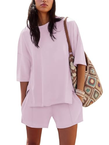COCCKO Womens Shorts Sets Matching Lounge Two Piece Outfits Summer Cute Casual Vacation Short Sleeve 2 Piece Set | Amazon (US)