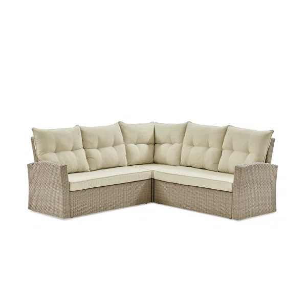 Pangkal Pinang 78" Wide All-Weather Wicker Outdoor L-Shaped Sectional Sofa With Cushions | Wayfair North America