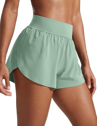 CRZ YOGA High Waisted Split Running Shorts for Women 3" - Comfy Mesh Liner for Workout Athletic GymTrack Quick Dry Green Palm Court Medium | Amazon (US)