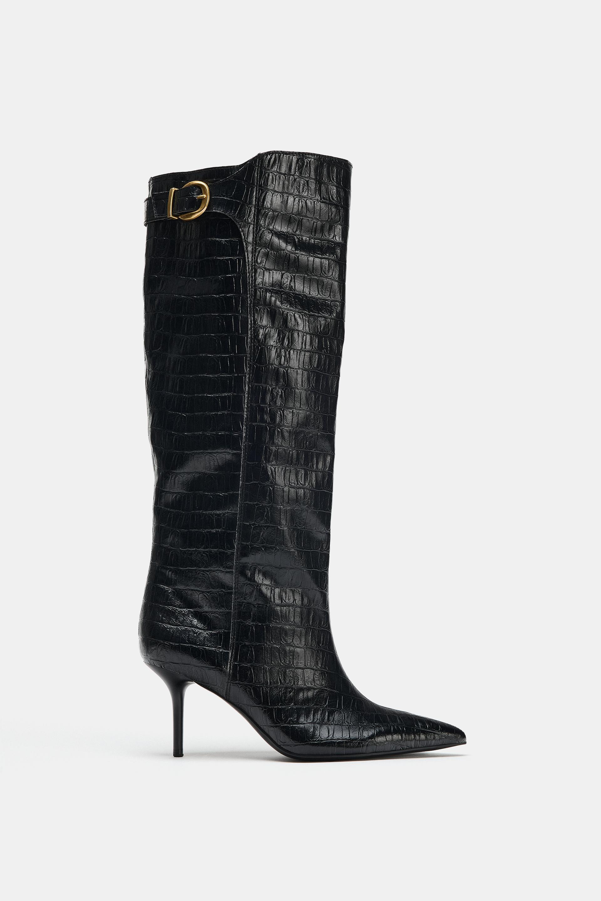 Zara - Printed Heeled Boots - Black - 8 - Woman | Zara US