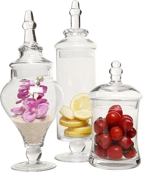 MyGift Designer Clear Glass Apothecary Jars (3 Piece Set) Decorative Weddings Candy Buffet | Amazon (US)