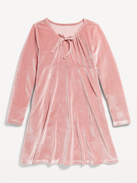 Long-Sleeve Tie-Neck Velvet Swing Dress for Girls | Old Navy (US)