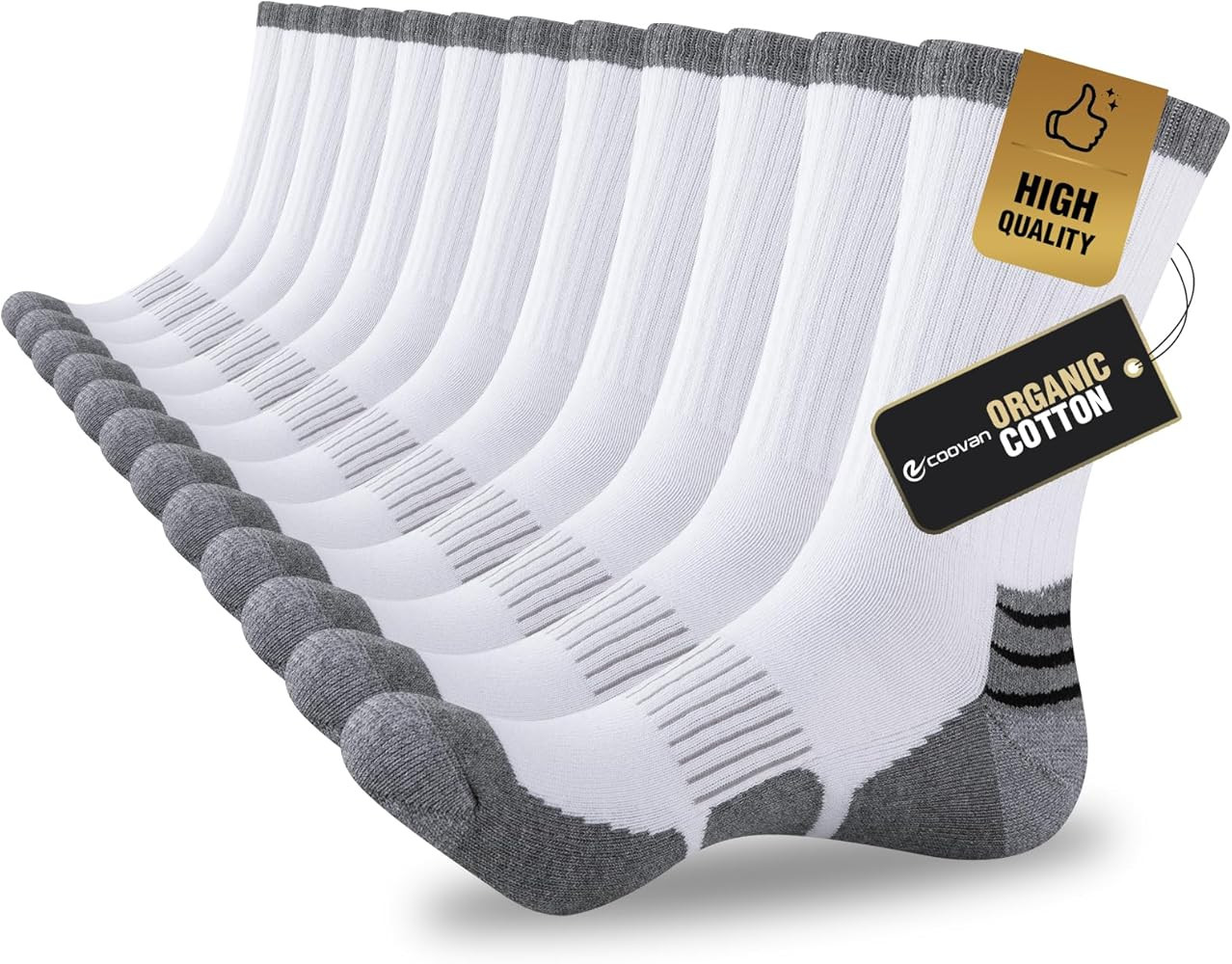 COOVAN Mens Cotton Crew Socks Moisture Wicking Cushioned Athletic Heavy Duty Work Boot Socks 6 Pa... | Amazon (US)