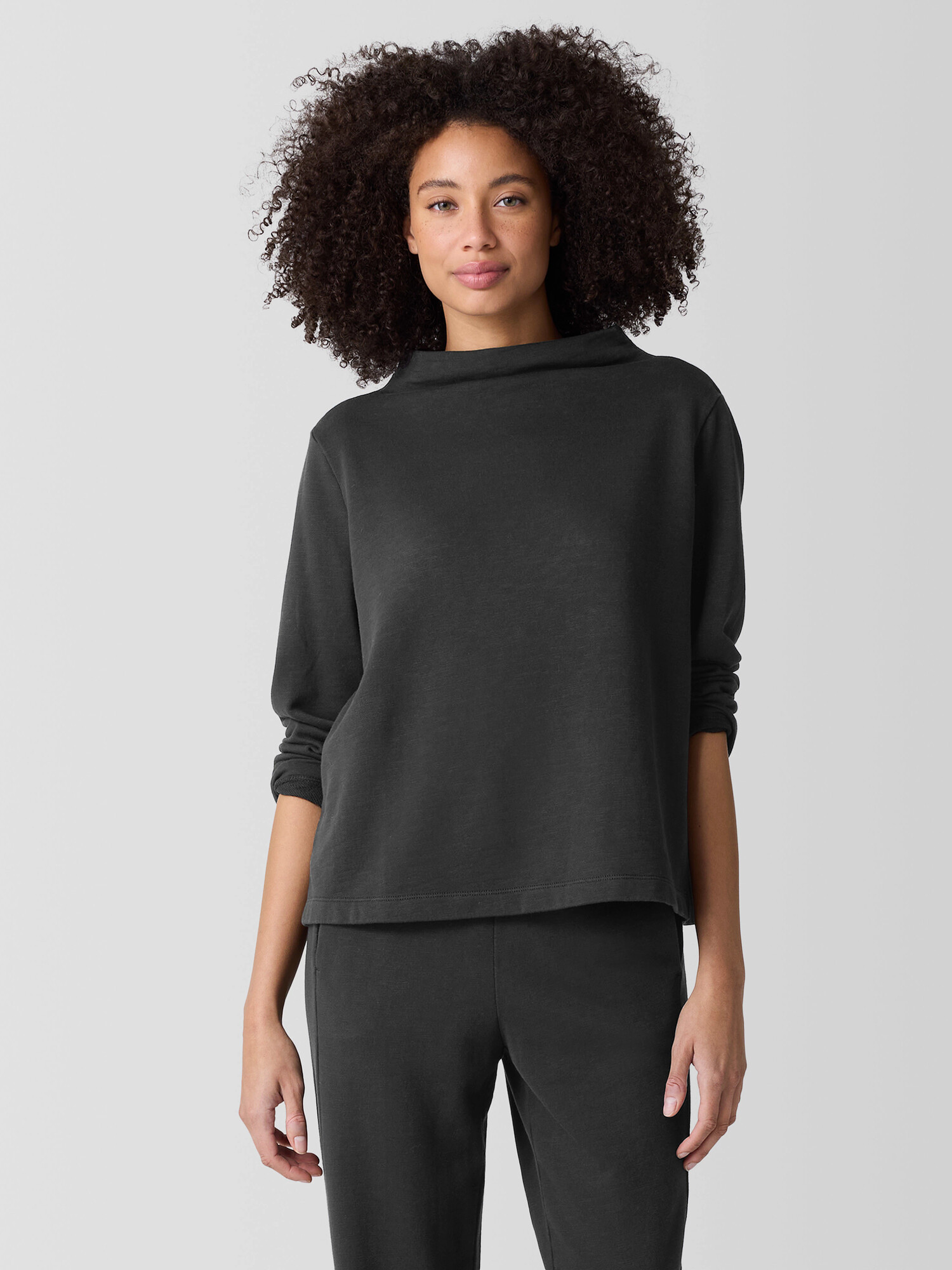 Garment-Dyed Terry Funnel Neck Top | Eileen Fisher