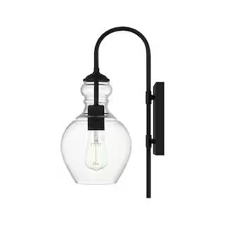 Home Decorators Collection Bakerston 1-Light Matte Black Wall Sconce with Clear Glass Shade HD195... | The Home Depot