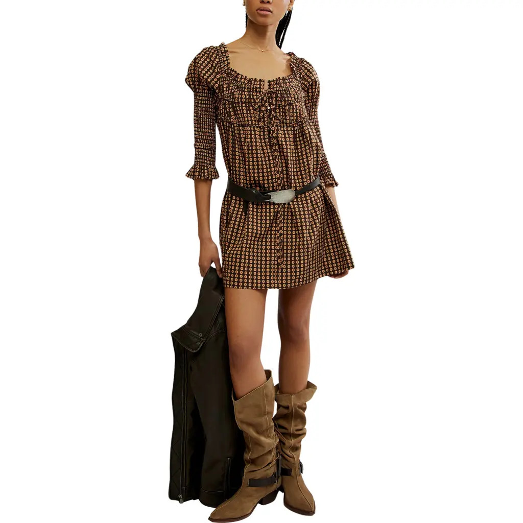 Free People Star Dip Tiered Smocked Button Front Cotton Dress in Black Combo at Nordstrom Rack, Size Small | Nordstrom Rack