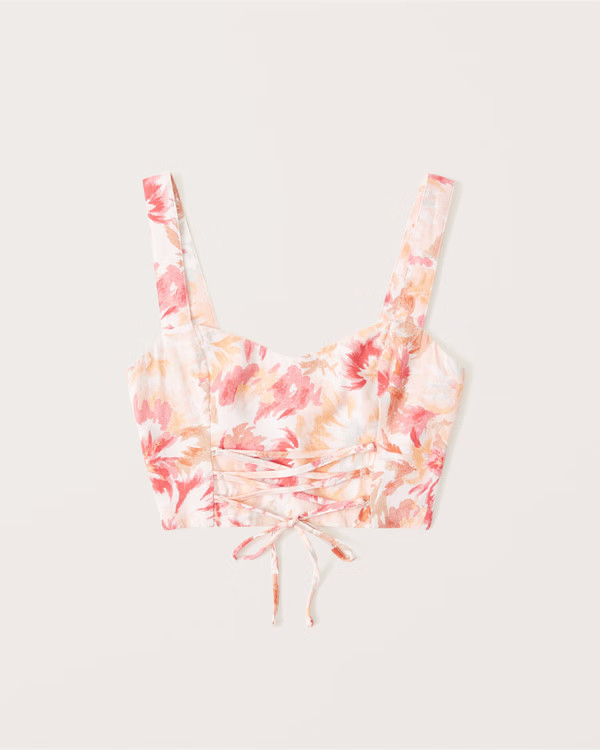 Linen-Blend Lace-Up Top | Abercrombie & Fitch (US)