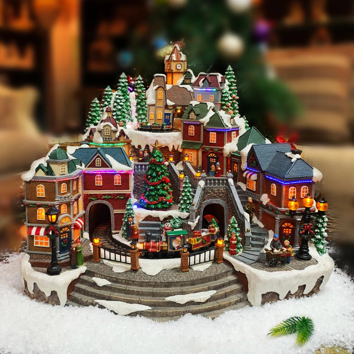 14.8“H Animated Village Town (Moving Train & Tree) - LED, 8 Music, Adapter - Hand-Painted Resin | Wayfair North America