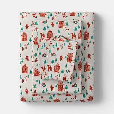 King Christmas Flannel Sheet Set Gingerbread Scene - Wondershop™ | Target