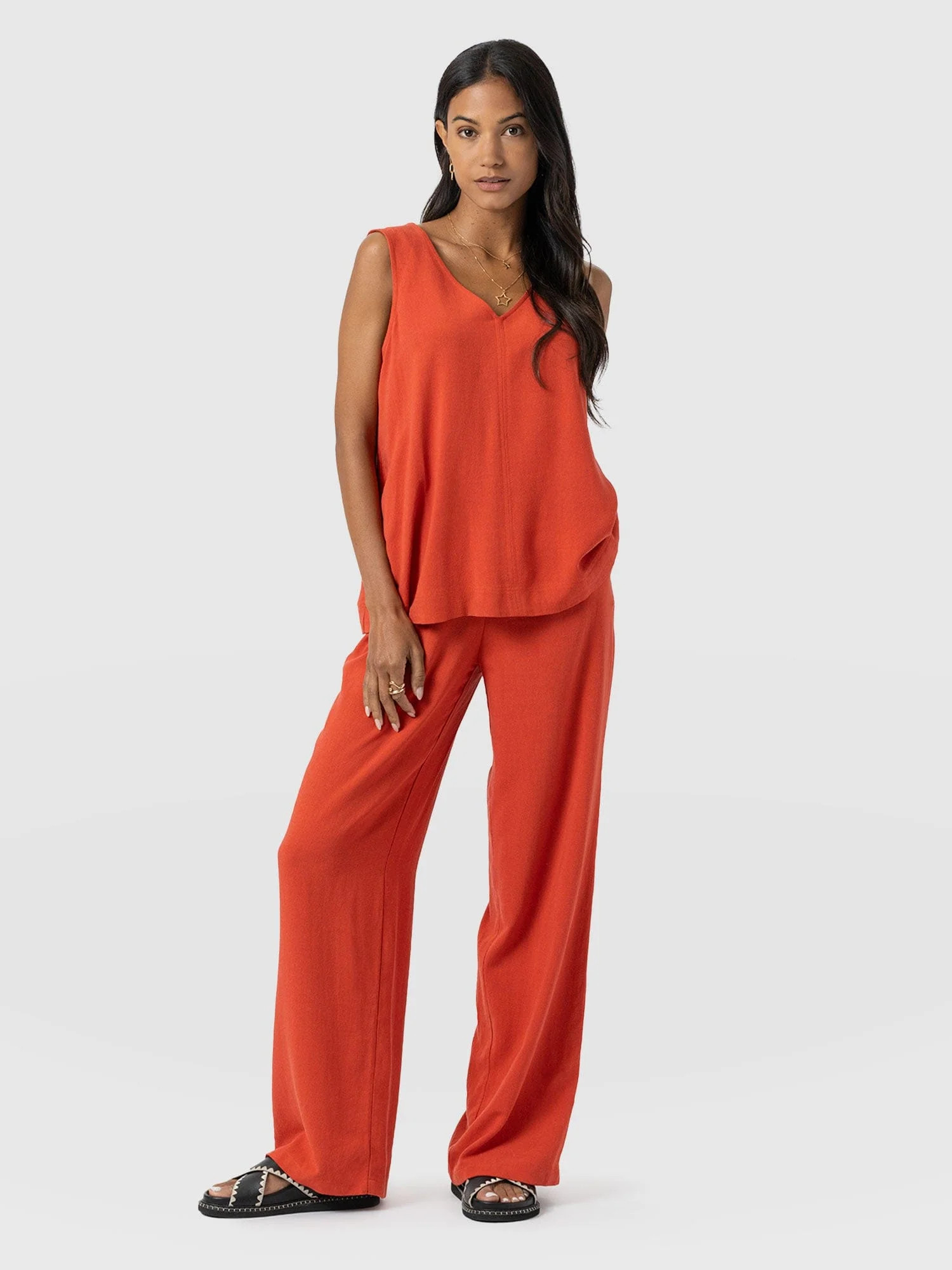 Corinne Wide Leg Linen Pant - Burnt Orange | Saint + Sofia