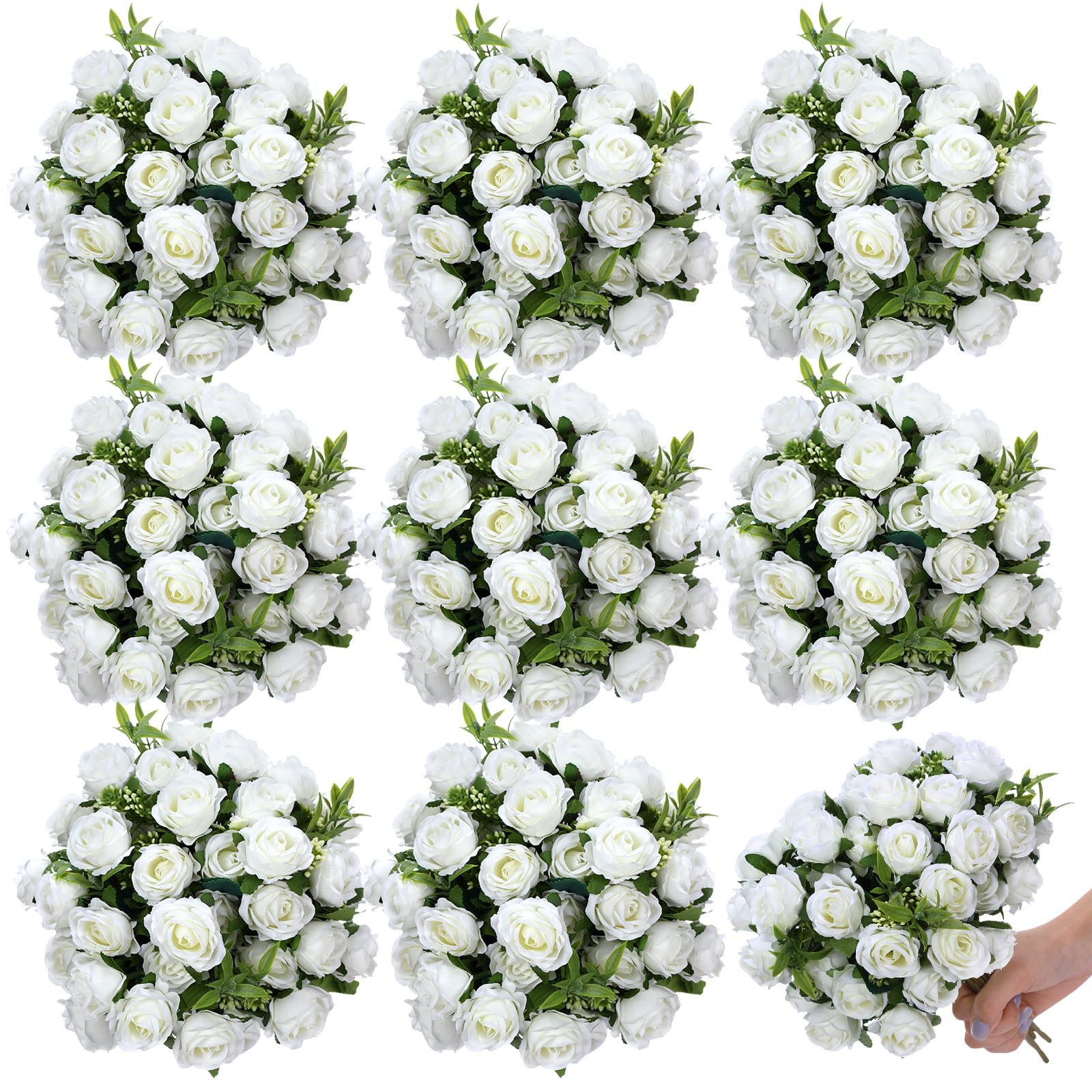 Zeyune 8 Pack 12 Inch Wedding Artificial Mini Rose Bouquet White Silk Flowers Bunches Bulk Fake f... | Amazon (US)