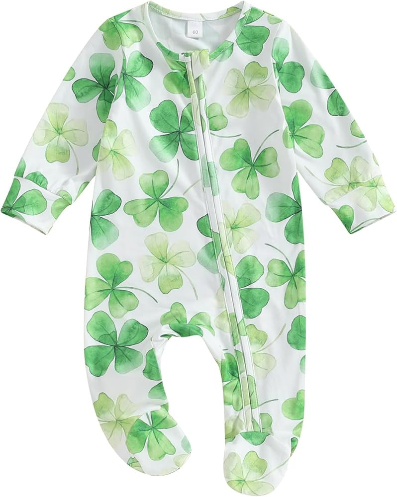 Dcohmch St Patricks Day Baby Boy Girl Outfit Jumpsuit Shamrock Print Long Sleeve Onesie Newborn I... | Amazon (US)