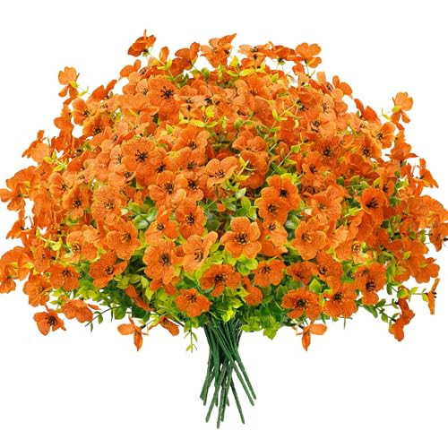 Der Rose 12 Bundles Artificial Flowers for Outdoors Orange Fake Flowers Plants Spring Summer Decoration UV Resistant for Outside Home Porch Patio Garden Decor | Amazon (US)