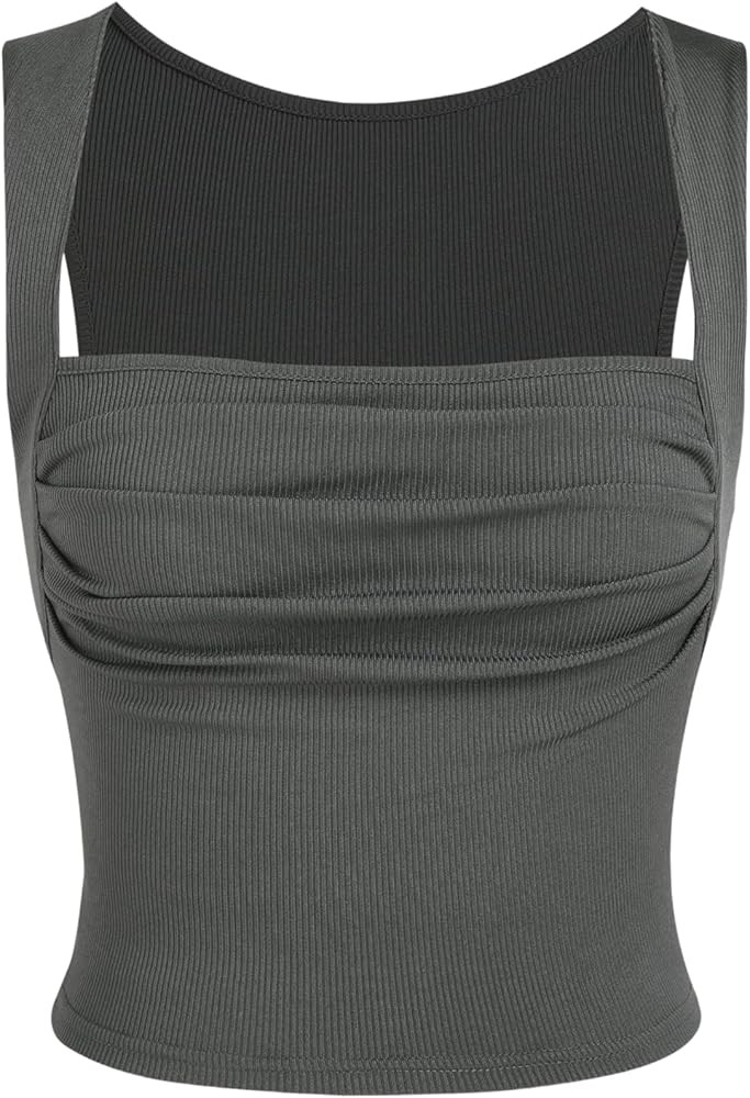 CIDER Women Tank Tops Ruched Square Neck Sleeveless Going Out Cute Crop Top Trendy | Amazon (US)