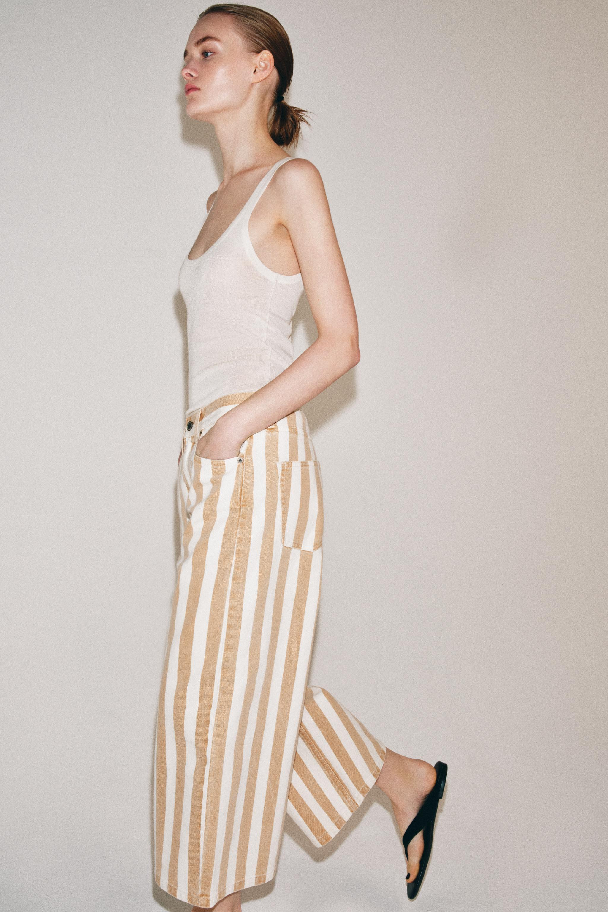 ZW COLLECTION MID-RISE STRIPED CULOTTE JEANS | Zara US