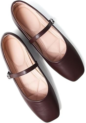 Stunner Mary Jane Shoes Square Toe Black Flats Ballet Flats for Women Comfortable Ankle Strap Fla... | Amazon (US)