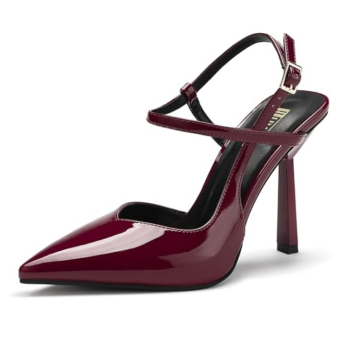 IDIFU Red Slingback Heels for Women Stiletto High Pumps Pointed Closed Toe Strappy Sexy Heels Women's Dress Shoes for Ladies Party Prom Club Cocktail Dressy Trendy Ankle Strap Pumps(Red Patent,9.5) | Amazon (US)
