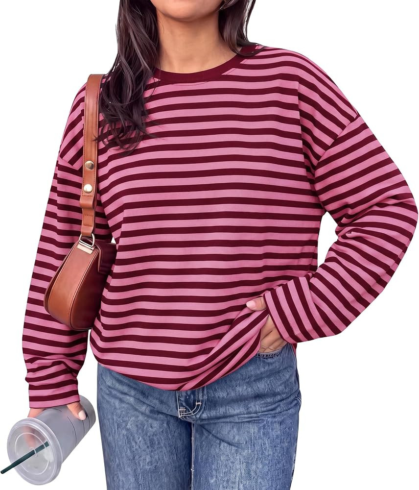 BTFBM Oversized Striped Long Sleeve Shirts for Women 2026 Y2k Fall Fashion | Amazon (US)