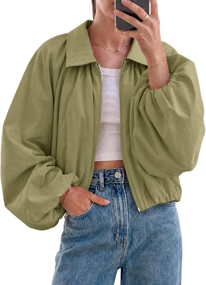 Tankaneo Womens Cropped Jackets Bomber Coat Fall Casual Zip Up Outerwear | Amazon (US)