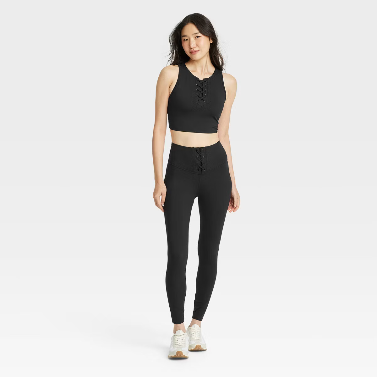 Women's High Rise Lace-Up Detail Ribbed 7/8 Leggings - JoyLab™ | Target