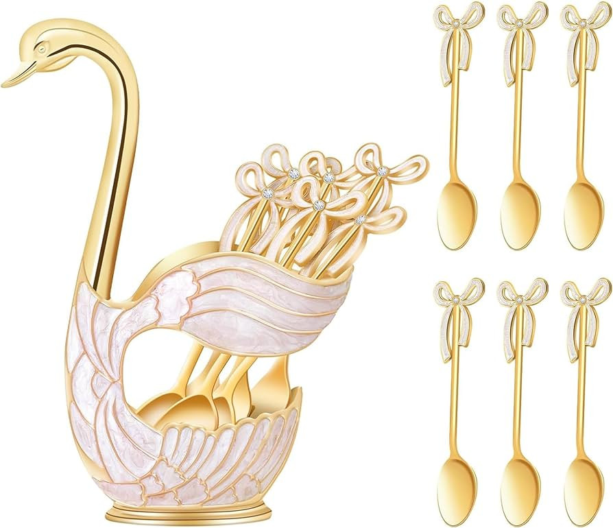 Coffee Dessert Spoon Set, Swan Base Holder Spoon, 6-Piece Dessert Spoon Set, for Coffee, Fruits, ... | Amazon (US)