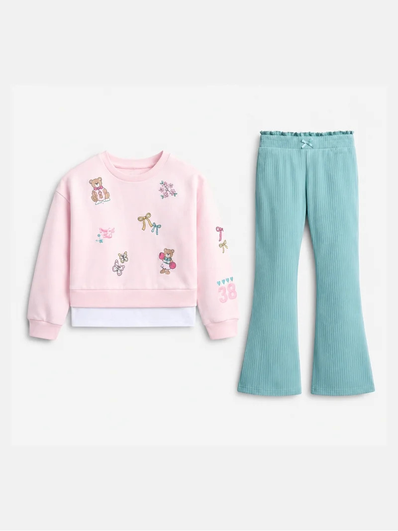 Wonder Nation Girls' Sweatshirt and Flare Leggings Set, 2-Piece, Sizes 4-10 | Walmart (US)