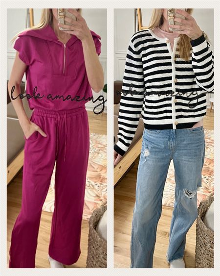 Amazon wins
Two piece, comfy, jogger set
Hot pink, size small
Button down striped cardigan
Levi’s wide leg distressed jeans, true to size



#LTKfindsunder50 #LTKfindsunder100 #LTKsalealert