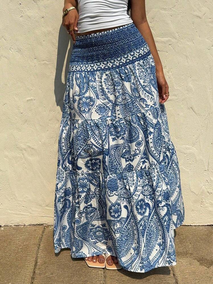Sunnyshic Tall Women's Bohemian Printed Long Skirt, Casual Holiday Daily Wear, Spring/Summer | SHEIN