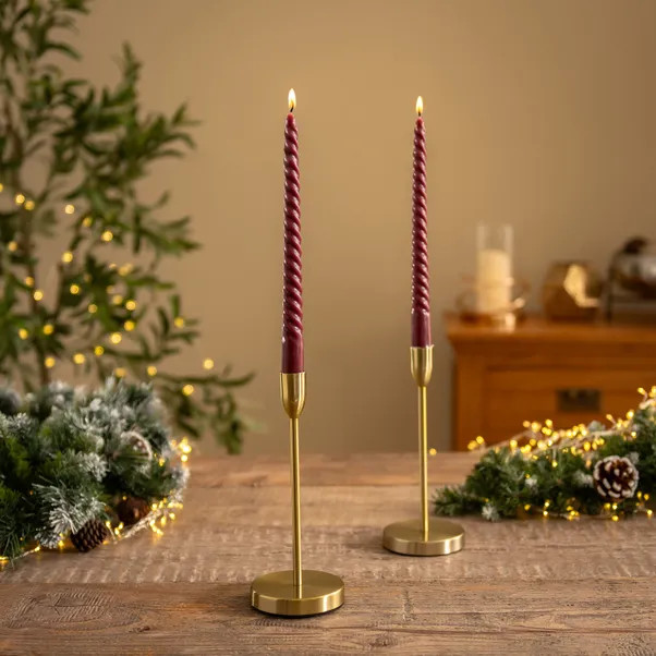 Set of 2 Festive Twist Taper Candles | Dunelm