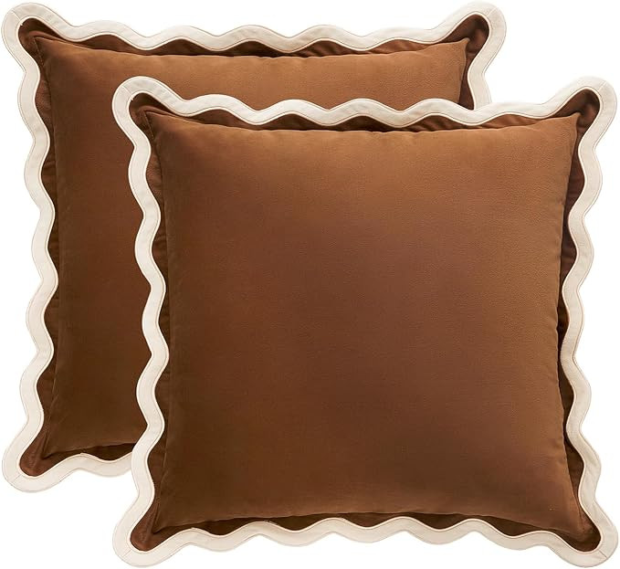 MONDAY MOOSE Decorative Throw Pillow Covers Cushion Cases, Set of 2 Soft Velvet Scalloped Wavy Ed... | Amazon (US)