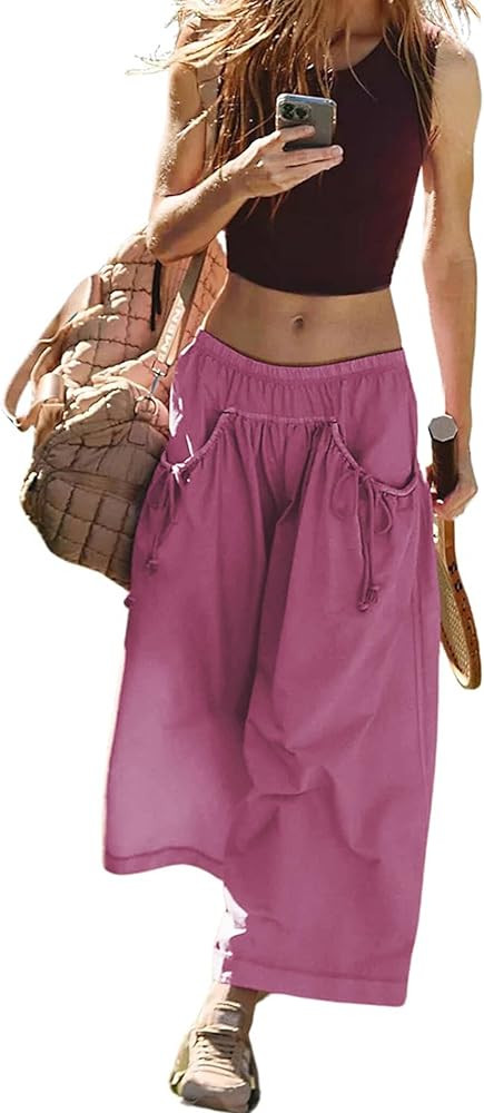Women's Loose Wide Leg Track Pants Step by Step Pants Summer Wide Leg Lounge Casual Pant with Big... | Amazon (US)