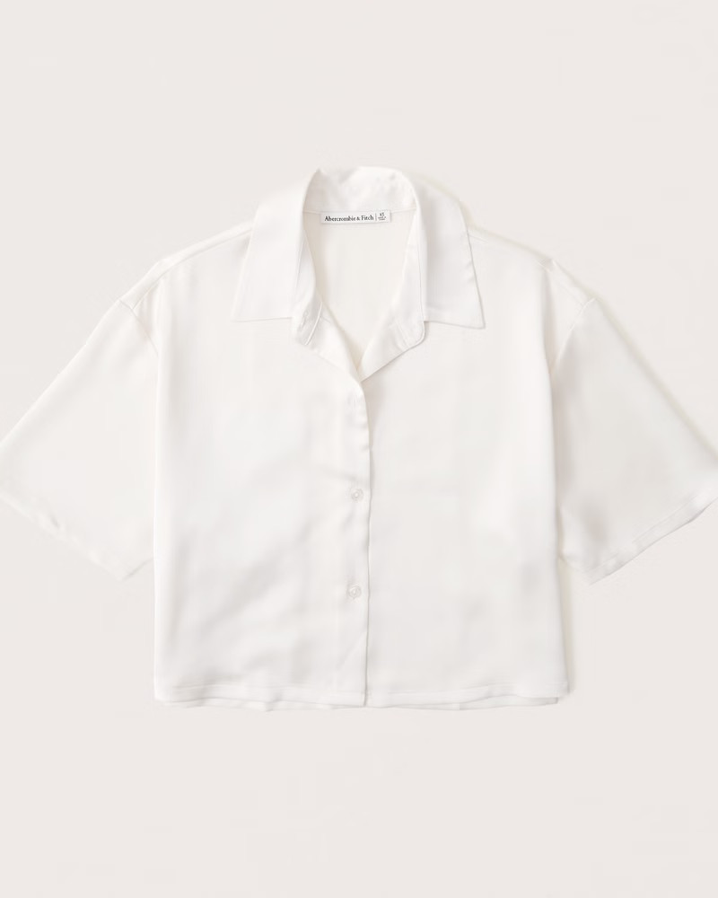 Short-Sleeve Boxy Satin Button-Up Shirt | Abercrombie & Fitch (US)